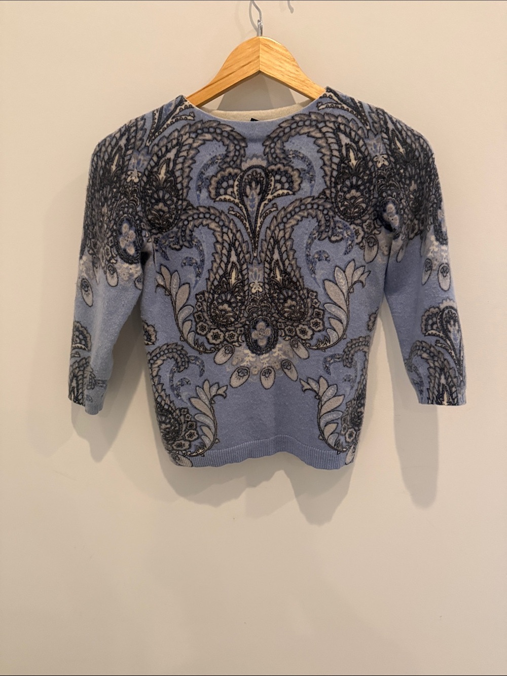Talbots Black/cream/blue Paisley Cashmere Sweater